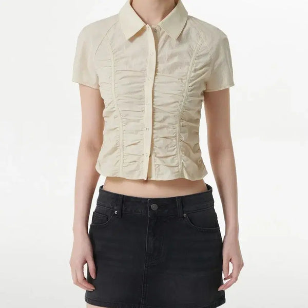 [BUNJANG] Musinsa Front Shirring Short Sleeve Shirt Lemon Yellow / 무신사 프론트 셔링 반소매 셔츠 M 레몬옐로우
