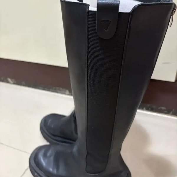 [BUNJANG] Black Long Boots with Side Banding / 블랙 롱부츠