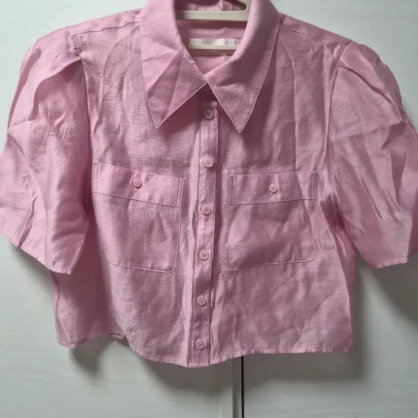 [BUNJANG] JULL-LOG Crop Shirt Pink Tencel Blend / JULL-LOG 크롭 셔츠 L