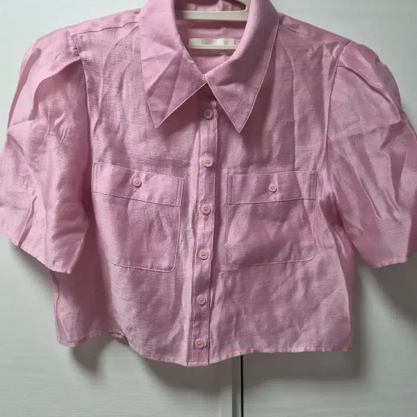 [BUNJANG] JULL-LOG Crop Shirt Pink Tencel Blend / JULL-LOG 크롭 셔츠 L