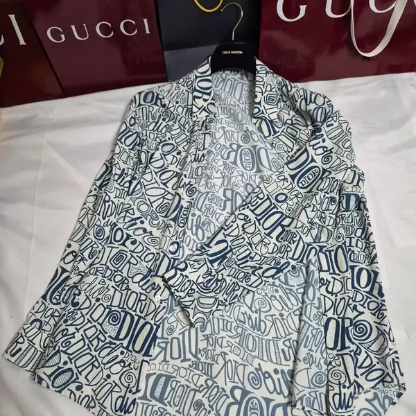 [BUNJANG] Dior White Navy Logo Pattern Shirt / (국내최저가1점딜)디올 셔츠