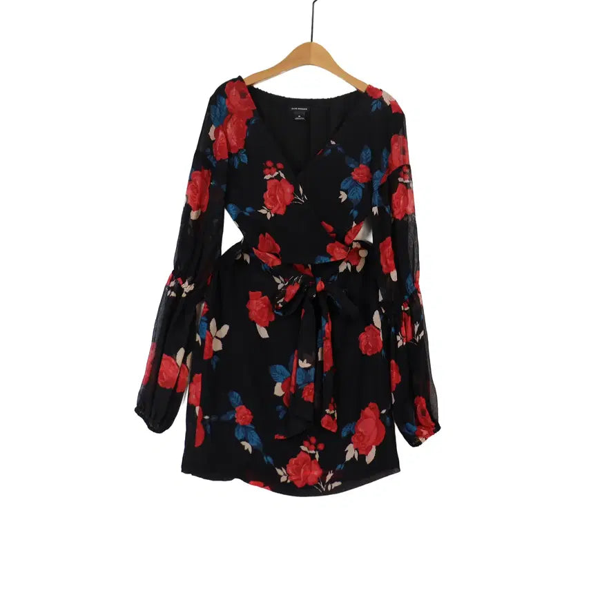 [BUNJANG] Club Monaco 100% Silk Floral Wrap Dress Black / CLUB MONACO 0 실크100 플라워 랩 원피스 블랙