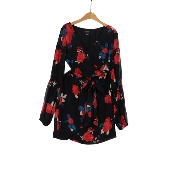 [BUNJANG] Club Monaco 100% Silk Floral Wrap Dress Black / CLUB MONACO 0 실크100 플라워 랩 원피스 블랙