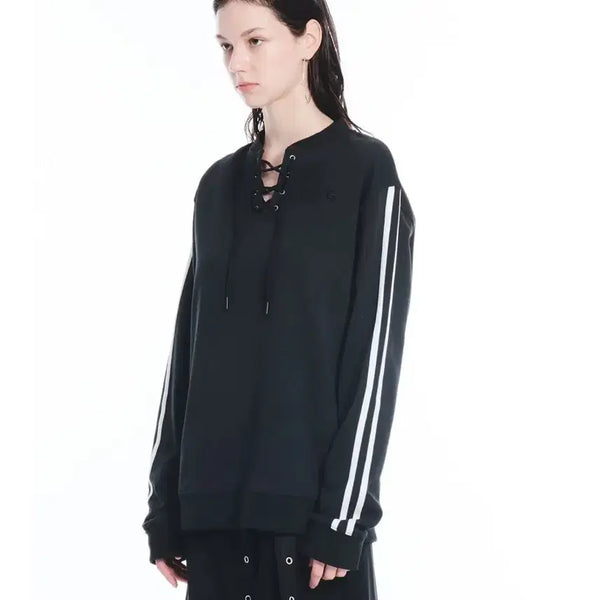 [BUNJANG] SERIC Eyelet Symbol Sweatshirt Black / 세릭) 아일렛 배색 맨투맨