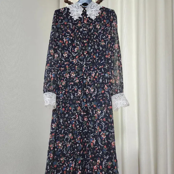 [BUNJANG] MOJO.S.PHINE Lace Big Collar Pearl Button Flower Long Dress / 모조에스핀 레이스 빅칼라 진주소매 플라워 원피스