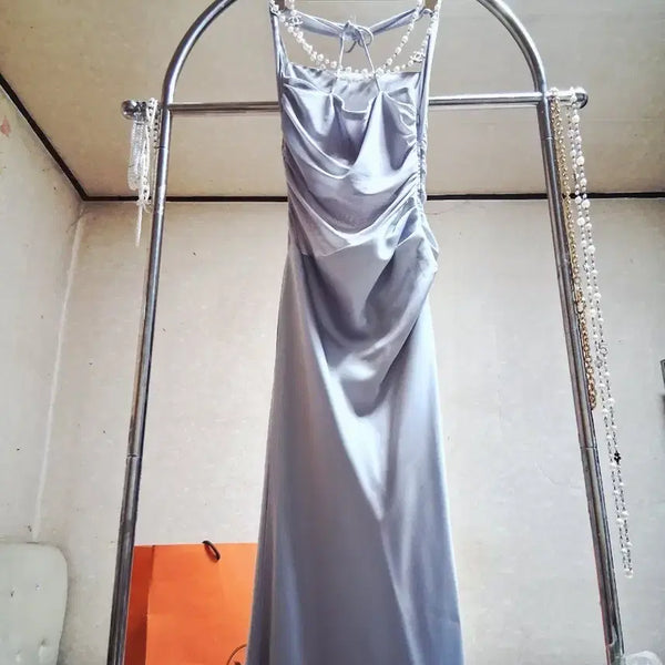 [BUNJANG] Silk Shirring Neck Long Dress / 실크 셔링넥 컬 롱고급원피스