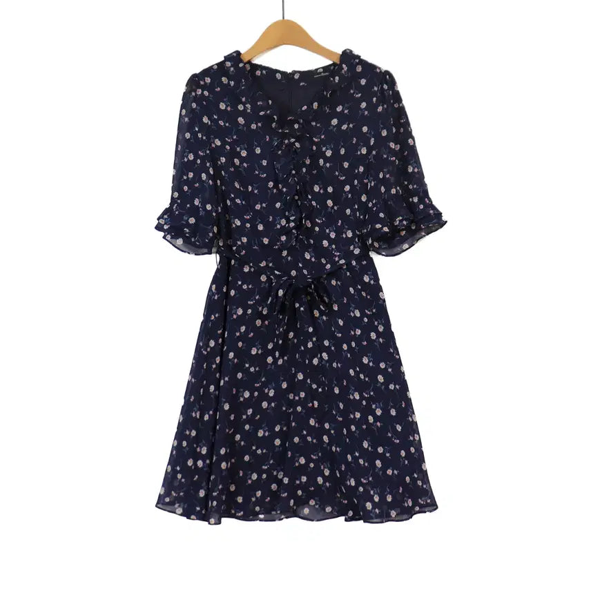 [BUNJANG] Roem Flower Chiffon Dress Navy / Roem 로엠 66 플라워 쉬폰 원피스 네이비