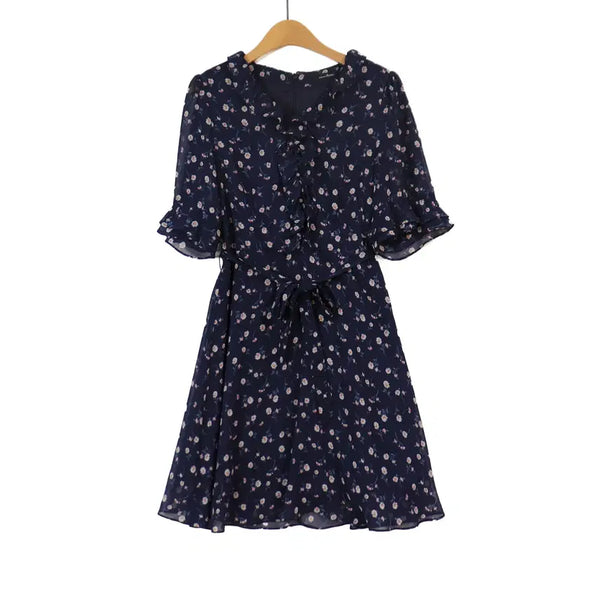 [BUNJANG] Roem Flower Chiffon Dress Navy / Roem 로엠 66 플라워 쉬폰 원피스 네이비