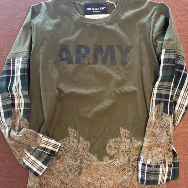 [BUNJANG] Drycleanonly ARMY Long Sleeve T-Shirt Shirt / 해드투토 미착용 드라이클린 온리 아미 긴팔 티셔츠 셔츠