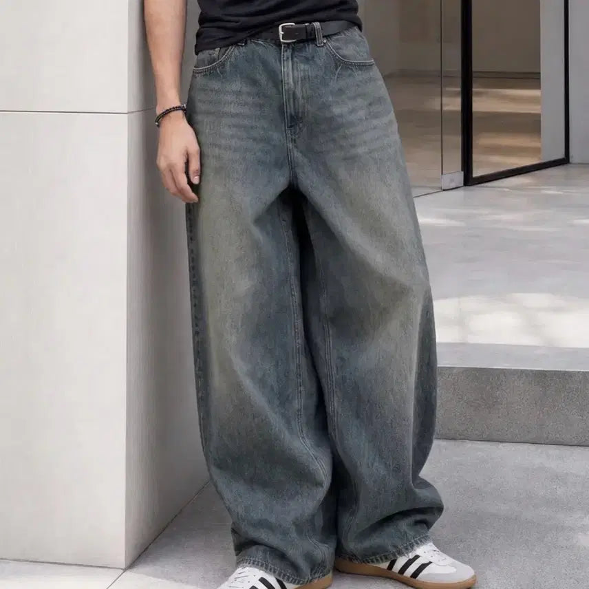 [BUNJANG] Damaged Washed Denim Pants - Medium Blue / 데미지 워시드 데님 팬츠 미디엄 블루