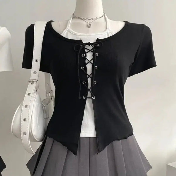 [BUNJANG] Layered Camisole Integrated Half-Sleeve T-Shirt / 에이블리 레이어드 나시 일체형 반팔티 콘서트룩