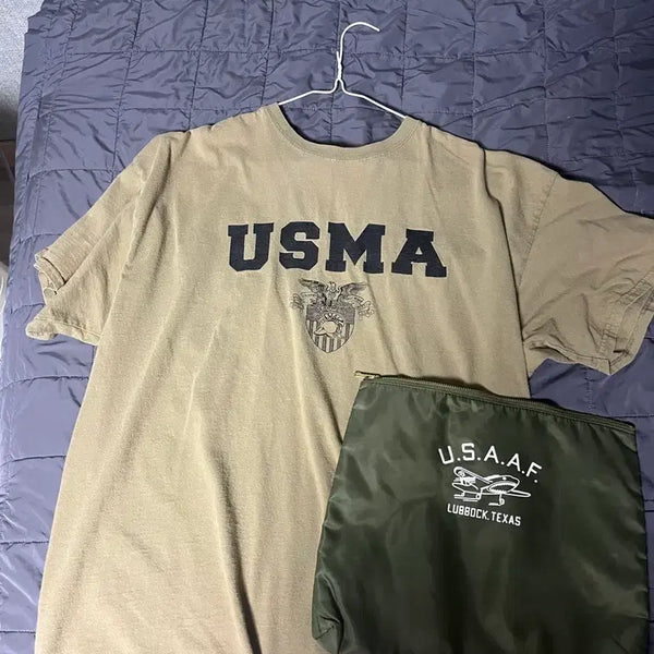 [BUNJANG] USMA Oversized T-Shirt & USAAF Porter-Style Pouch Bundle / USMA 오버핏 반팔 티셔츠 + USAAF 포터맛 파우치 빈티지 일괄
