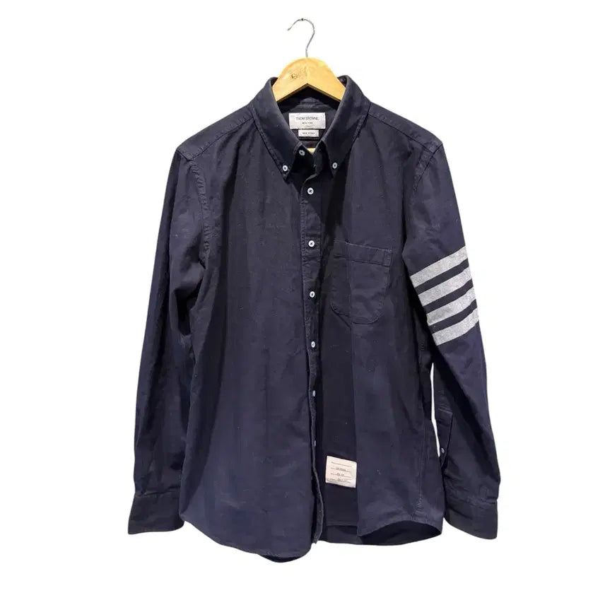 [BUNJANG] Thom Browne Striped Armband Navy Shirt Size 3 / 3 / 톰브라운 사선 완장 네이비 셔츠
