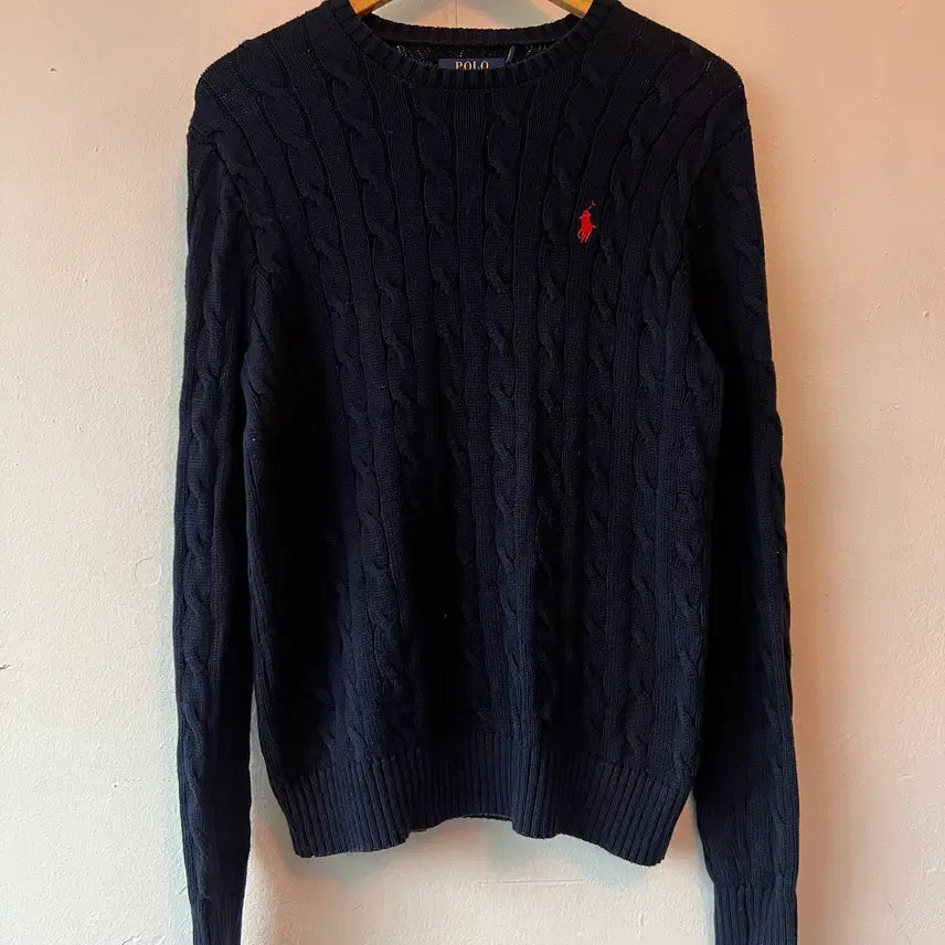 [BUNJANG] Polo Ralph Lauren Men's Navy Cable Knit Crewneck Long Sleeve Knit Size S / 폴로랄프로렌 남성네이비케이블니트라운드긴팔니트S