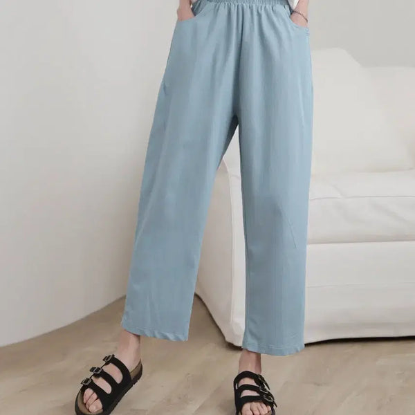 [BUNJANG] Summer Baggy Fit Bending Pants Light Blue Wash / 새상품급) 여름 배기핏 밴딩 팬츠 연청