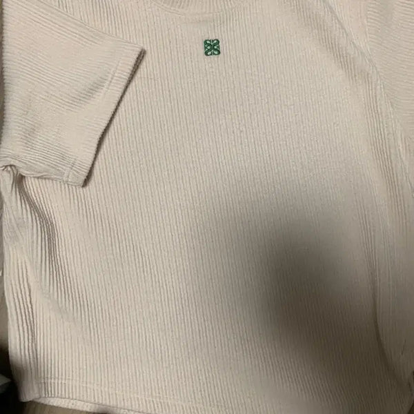 [BUNJANG] SATUR Ivory Ribbed Knit Short Sleeve Top / SATUR 아이보리 골지 니트 반팔