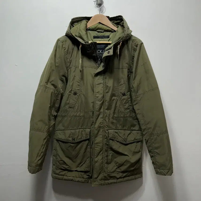 [BUNJANG] Calvin Klein Jeans Khaki Hooded Field Jacket (M) / 캘빈클라인진스 카키색 후드 야상 점퍼 M