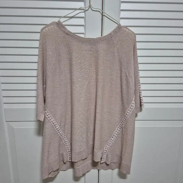 [BUNJANG] Summer Lace Knit T-Shirt Beige / 반팔 여름 레이스 니트티 베이지
