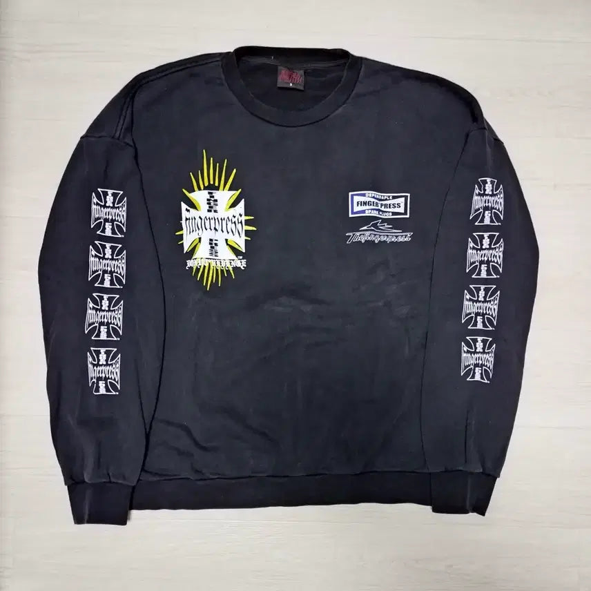 [BUNJANG] Donut Revenge Finger Press Sweatshirt Black Size 3 / [3] 도넛리벤지 핑거프레스 스웻셔츠 블랙
