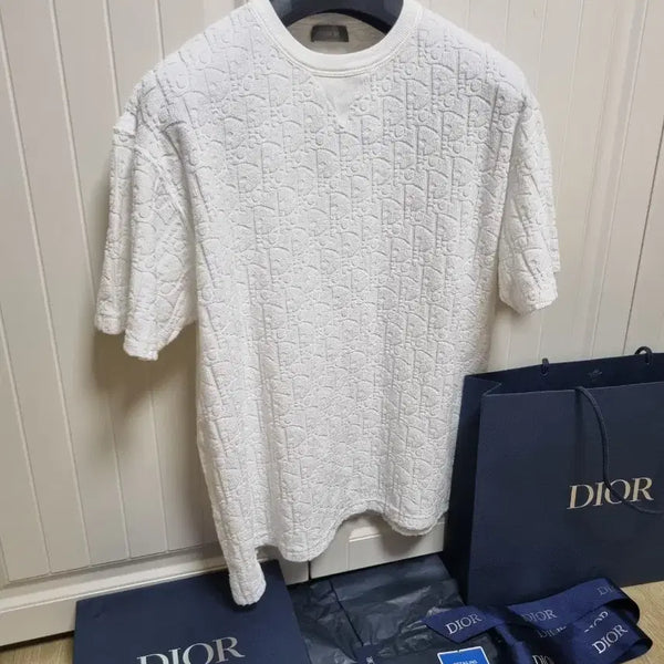 [BUNJANG] Dior Oblique Terry Short Sleeve T-Shirt White / [ 새상품급,풀구성품 ] 디올 오블리크 테리 반팔 티셔츠 화이트