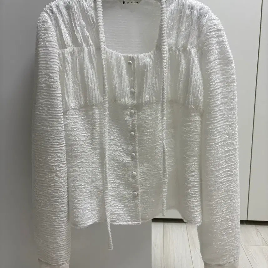 [BUNJANG] It MICHAA Square Neck Tie Blouse White Size 66 / 잇미샤 스퀘어넥 타이 블라우스(화이트 색상, 66 사이즈)