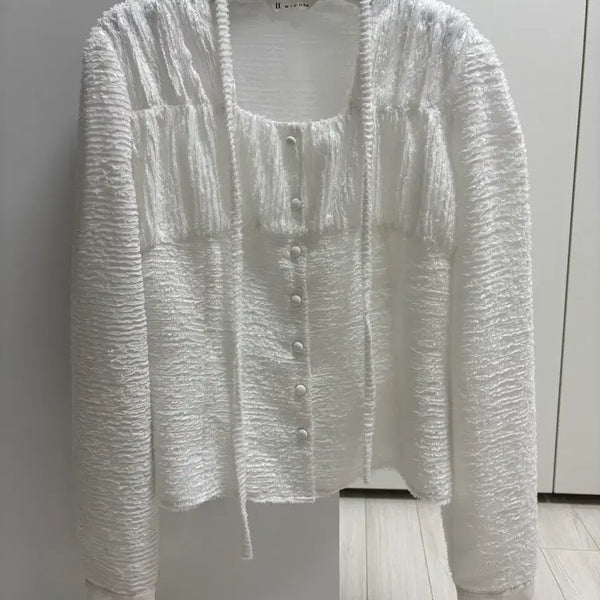 [BUNJANG] It MICHAA Square Neck Tie Blouse White Size 66 / 잇미샤 스퀘어넥 타이 블라우스(화이트 색상, 66 사이즈)