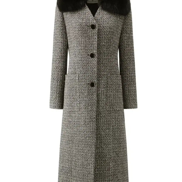 [BUNJANG] Moje Espoir Fox Fur Collar Tweed Coat (Size 77) / 새상품) 모조에스핀 폭스퍼 카라 트위드 코트 77