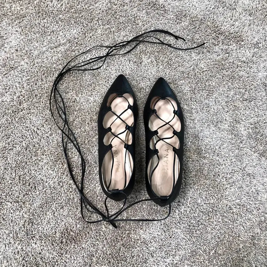[BUNJANG] Diana Calfskin Lace-up Strap Flat Shoes / 일본 다이아나 송아지 가죽 레이스업 스트랩 플랫슈즈 235사이즈 구두