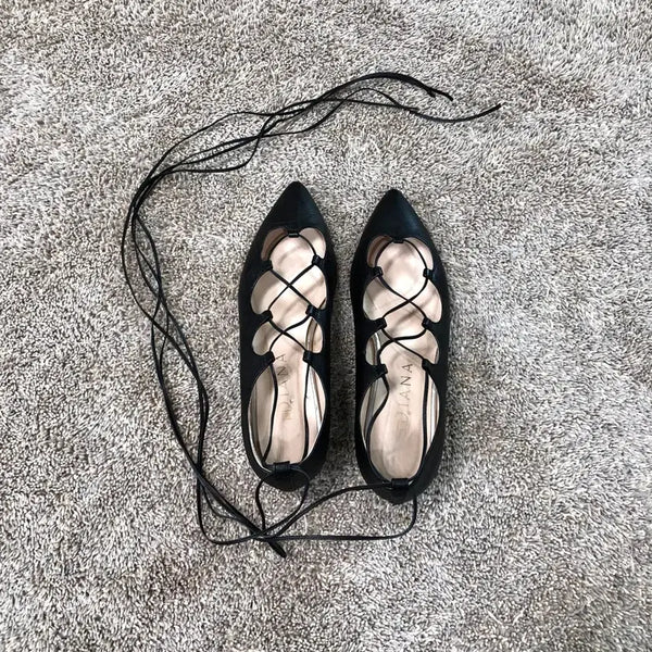 [BUNJANG] Diana Calfskin Lace-up Strap Flat Shoes / 일본 다이아나 송아지 가죽 레이스업 스트랩 플랫슈즈 235사이즈 구두