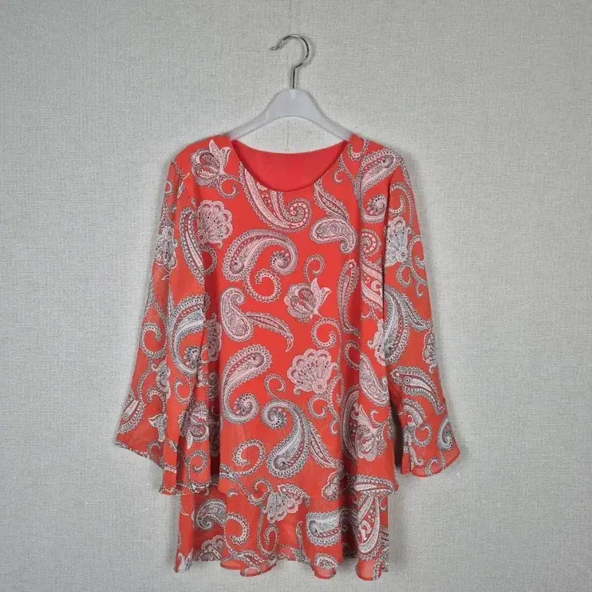 [BUNJANG] Paisley Chiffon Sleeveless Blouse - Orange / (#55,66추천)화사한 페이즐리 쉬폰 나시 블라우스