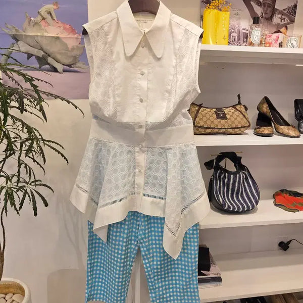 [BUNJANG] Aquilano.Rimondi Eyelet Sleeveless Blouse / 아퀼라노리몬디 아일렛 슬리브리스 블라우스