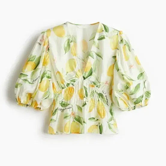 [BUNJANG] H&M Patterned Cropped Blouse Size S / H&M 패턴 크롭 블라우스 S