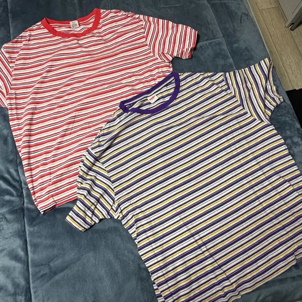 [BUNJANG] Blackout Striped T-Shirt Set (Red/Purple) / 블랙아웃 스트라이프티셔츠 2종