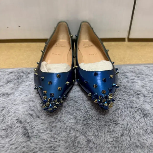 [BUNJANG] Christian Louboutin Blue Patent Leather Studded Flats - Size 250 (US 8) / (상태 최상급)크리스찬 루부탱 플랫 슈즈(250)