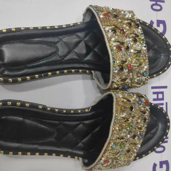 [BUNJANG] Black Cubic Embellished Women's Slippers Size 38 / 블랙 큐빅 장식 여성 슬리퍼 38
