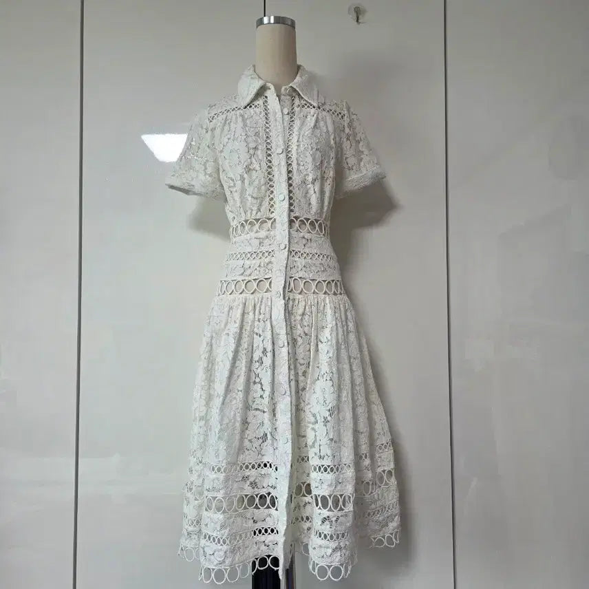 [BUNJANG] Luxury White Lace Shirt Dress / 럭셜 GG화이트 레이스 셔츠 원피스