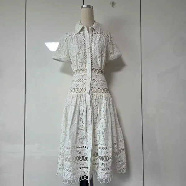 [BUNJANG] Luxury White Lace Shirt Dress / 럭셜 GG화이트 레이스 셔츠 원피스