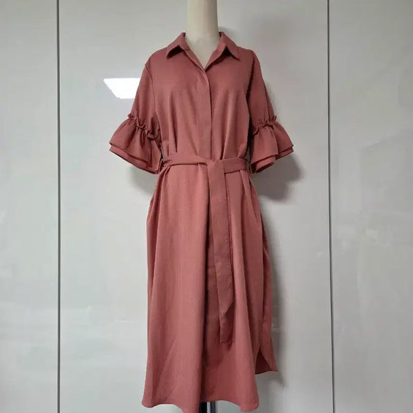 [BUNJANG] Chiffon Ruffle Sleeve Shirt Dress / 쉬폰 프릴 소매 셔츠 원피스