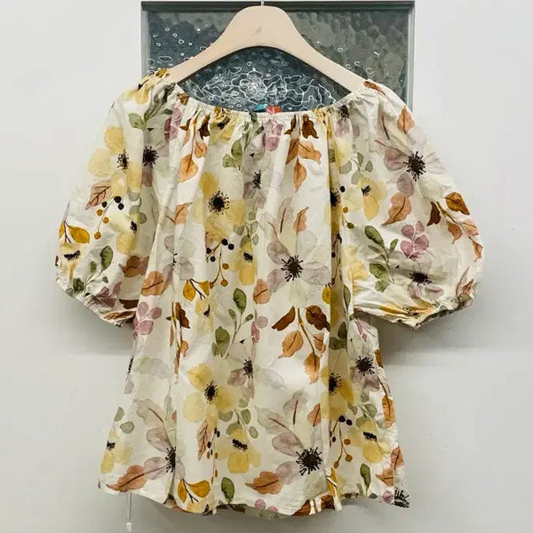 [BUNJANG] Floral Off-Shoulder Puff Sleeve Blouse / 플로럴 패턴 오프숄더 퍼프 블라우스
