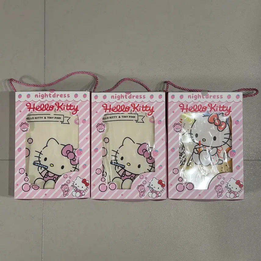 [BUNJANG] Hello Kitty Short Sleeve Pajama Dress Pink Grey / 헬로키티 반팔 잠옷 원피스 핑크 그레이