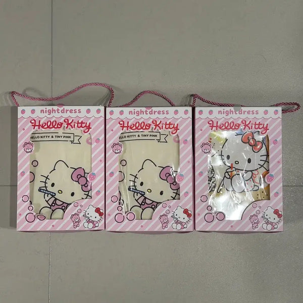 [BUNJANG] Hello Kitty Short Sleeve Pajama Dress Pink Grey / 헬로키티 반팔 잠옷 원피스 핑크 그레이