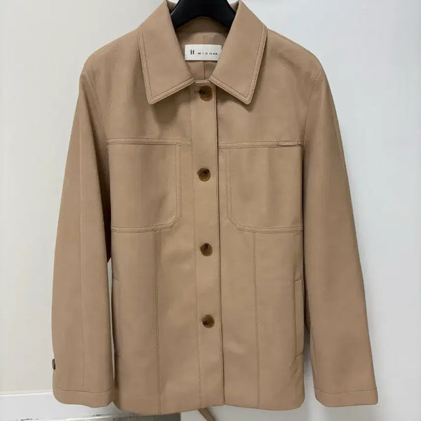 [BUNJANG] It MICHAA Faux Leather Jacket (Beige, Size 55) / 잇미샤 페이크 레더 자켓(베이지 색상, 55 사이즈)