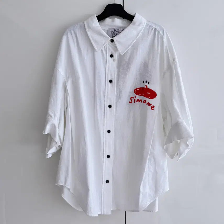 [BUNJANG] O'2nd Embroidered Cotton Shirt (White) Oversized Fit / O'2nd 자수 코튼 셔츠 (화이트) 오버핏