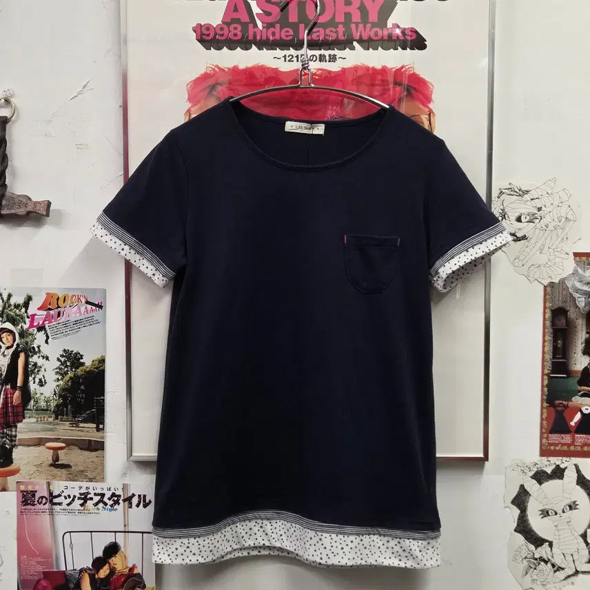 [BUNJANG] JPN Striped Dot Layered Short Sleeve T-Shirt / JPN 스트라이프 도트 레이어드 반팔