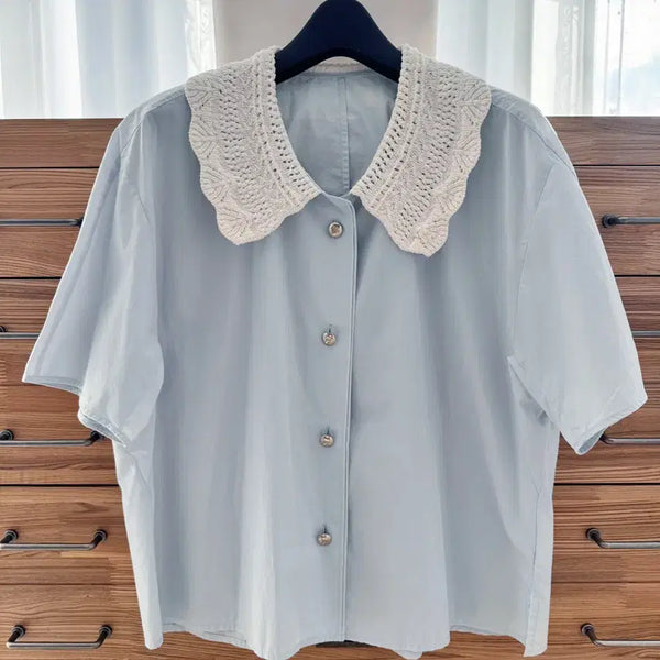 [BUNJANG] SJSJ Crochet Collar Blouse (Light Blue) / SJSJ 크로셰 카라 블라우스 (라이트 블루) 상태최상