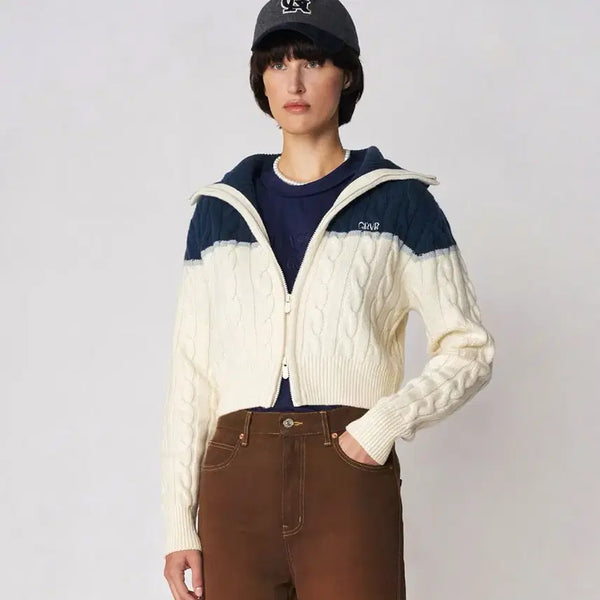 [BUNJANG] Grove J Knit Zip-Up Blue/Ivory / 그로브 제이 니트 집업 블루/아이보리