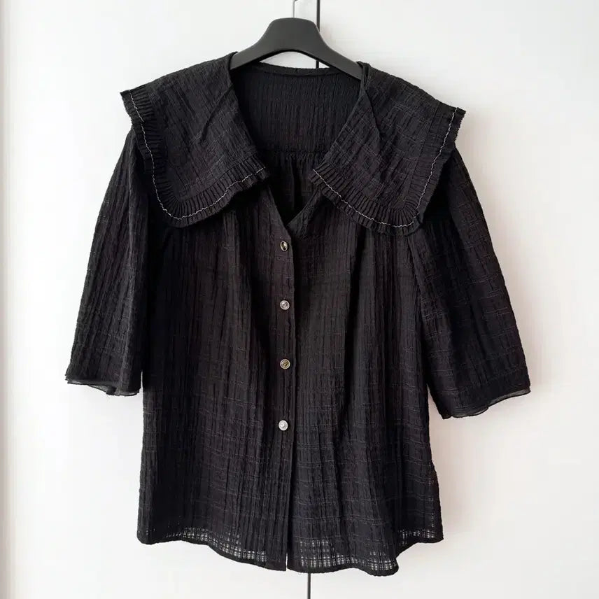 [BUNJANG] SJSJ Sailor Collar Blouse Black / 한섬 SJSJ 빅 세일러 카라 블라우스 (블랙) 상태최상