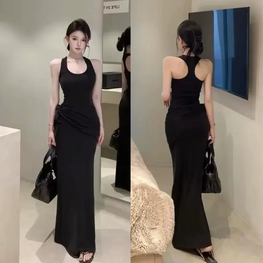 [BUNJANG] U-Neck Sleeveless Slim Fit Long Dress + Shawl Set / (당일발송)U넥 나시 슬림핏 롱원피스+숄 set