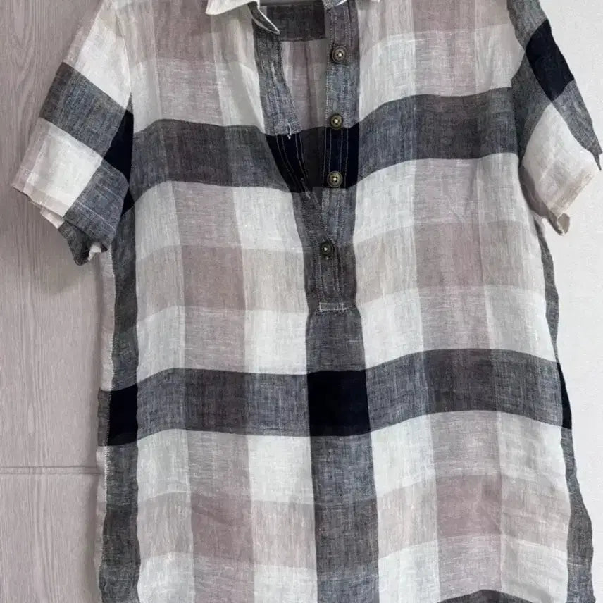 [BUNJANG] Burberry Check Linen Short Sleeve Shirt / 버버리 체크 린넨 반팔 셔츠