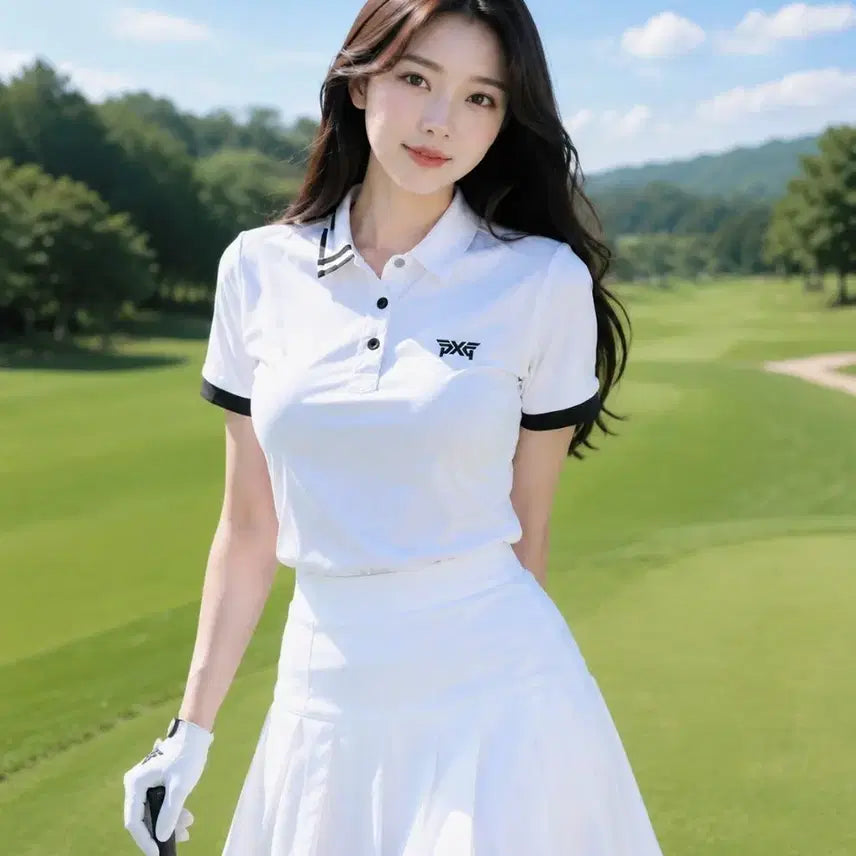 [BUNJANG] PXG Golf Women's Essential Contrast Sleeve Polo Shirt - Size S / [정품]PXG 골프 여성 에센셜 콘트라스트 슬리브 폴로 셔츠 S
